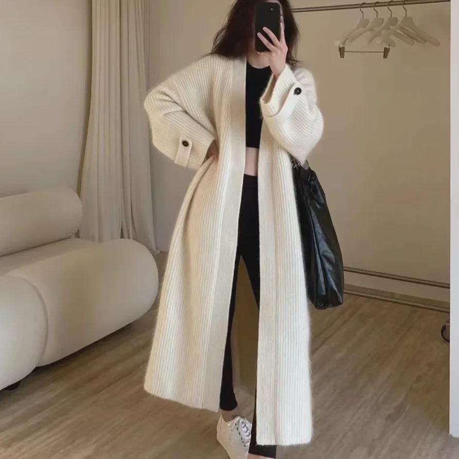 Европейский осенний шик: Свободный кардиган-свитер длиной выше колена в стиле Mori Girl из мохера