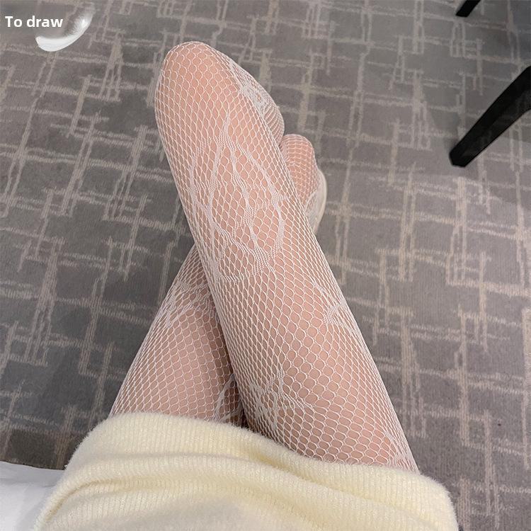 Women's Sheer Fishnet Stockings - Polka Dot & Heart Pattern, Sexy Black & White Options, Large Sizes Available for Spring & Autumn