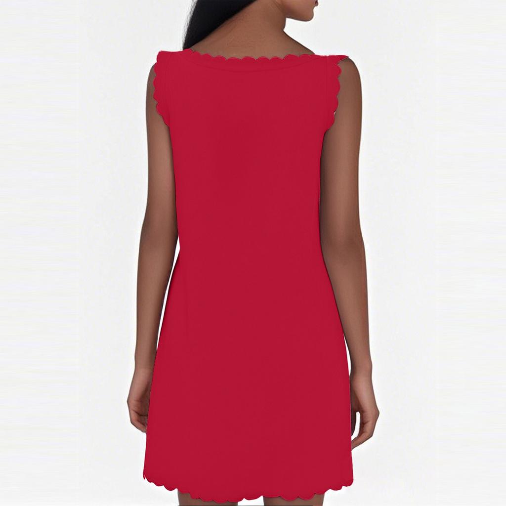 Fashion Women's Spring And Summer Solid Color Scalloped Trim Sleeveless Casual Dress