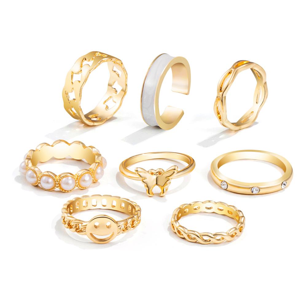 8 шт./компл., комплект колец в стиле хип-хоп с золотой цепочкой для женщин, простые кольца на палец с геометрическим рисунком в стиле панк, трендовые ювелирные аксессуары