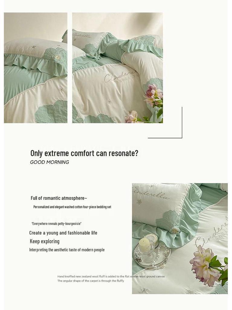 G5Z Корейский набор постельного белья "Принцесса и Подсолнух" - Большой пододеяльник и простыня на резинке, Девичий комплект из четырех предметов