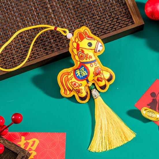 2026 Chinese New Year Horse Lucky Hanging Pendant Zodiac Animal Feng Shui Charm with Tassel/Bell for Spring Festival Wedding Party Car Tree Decor