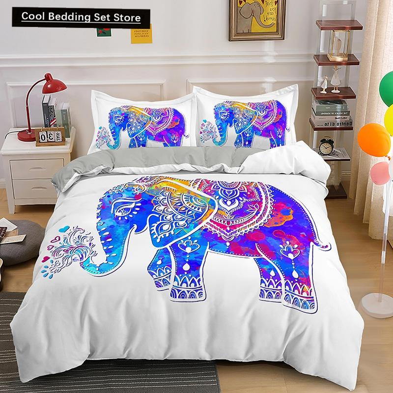 Bohemian Elephant Bedding Sets Queen King Size Colorful 2/3Pcs Duvet Cover Boho Psychedelic Indian Mandala Polyester Quilt Cover