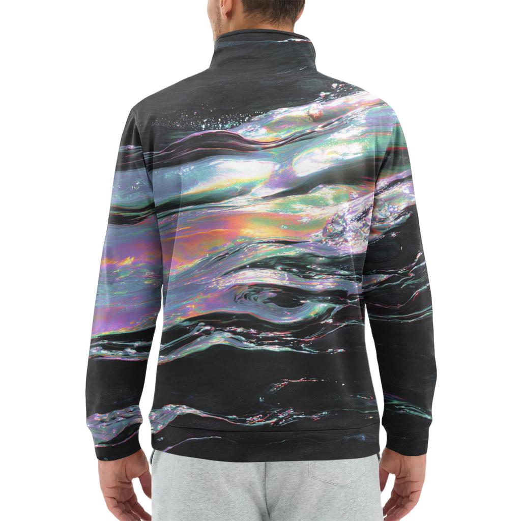 Мужской свободный повседневный свитшот на молнии 1/4, модный топ с длинным рукавом и принтом, с карманами