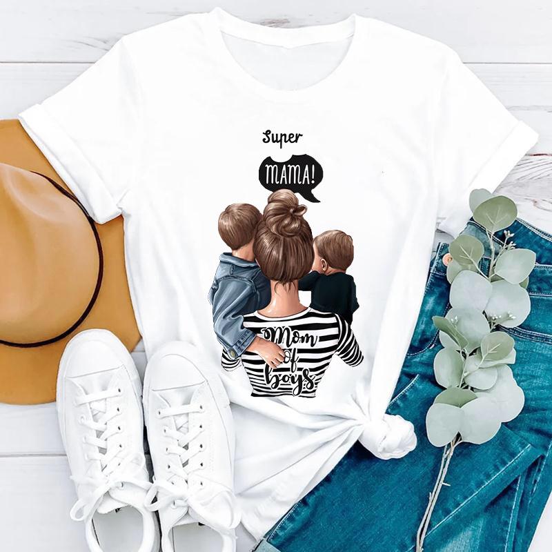 Простая женская одежда больших размеров с принтом на тему Дня матери, стильные женские футболки из чистого хлопка с круглым вырезом и короткими рукавами