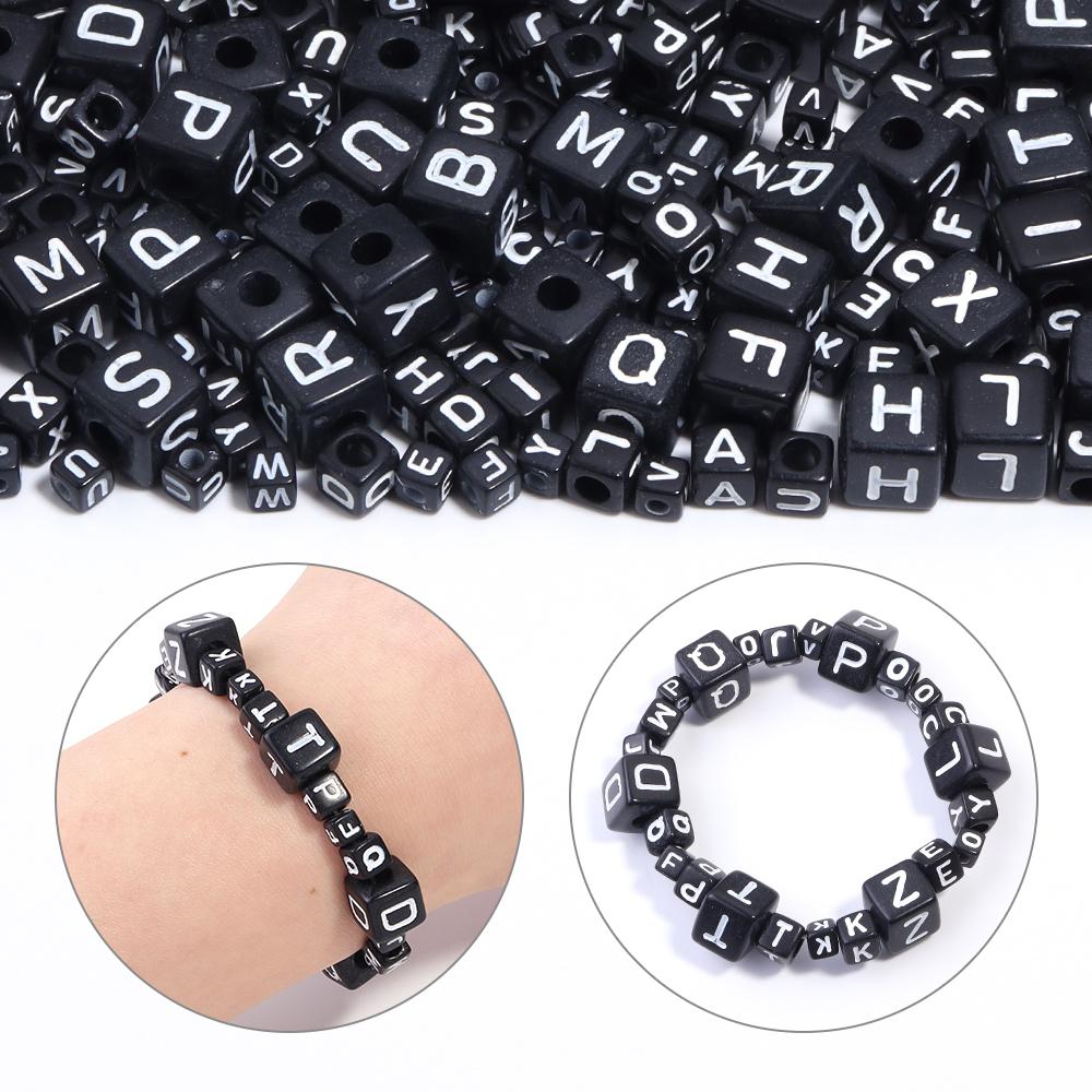 50-100pcs Black Acrylic Letter Beads A-Z Alphabet Beads Cube Spacer Beads For DIY Bracelet Necklace Jewelry Making Accessories