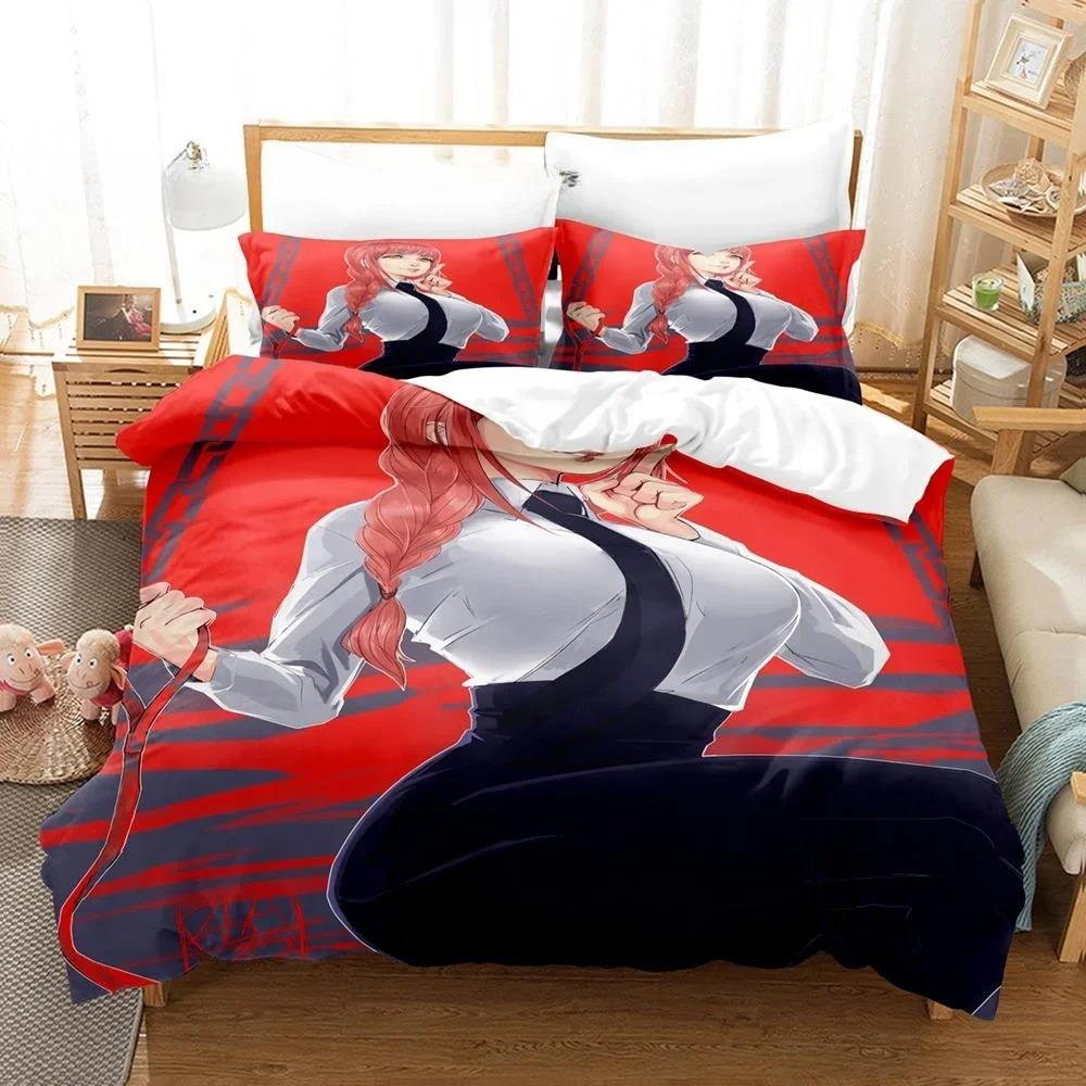 3D-принт аниме «Человек-бензопила» Makima комплект постельного белья, пододеяльник, комплект постельного белья, пододеяльник, наволочка, размер King Queen Twin для мальчиков и девочек взрослых