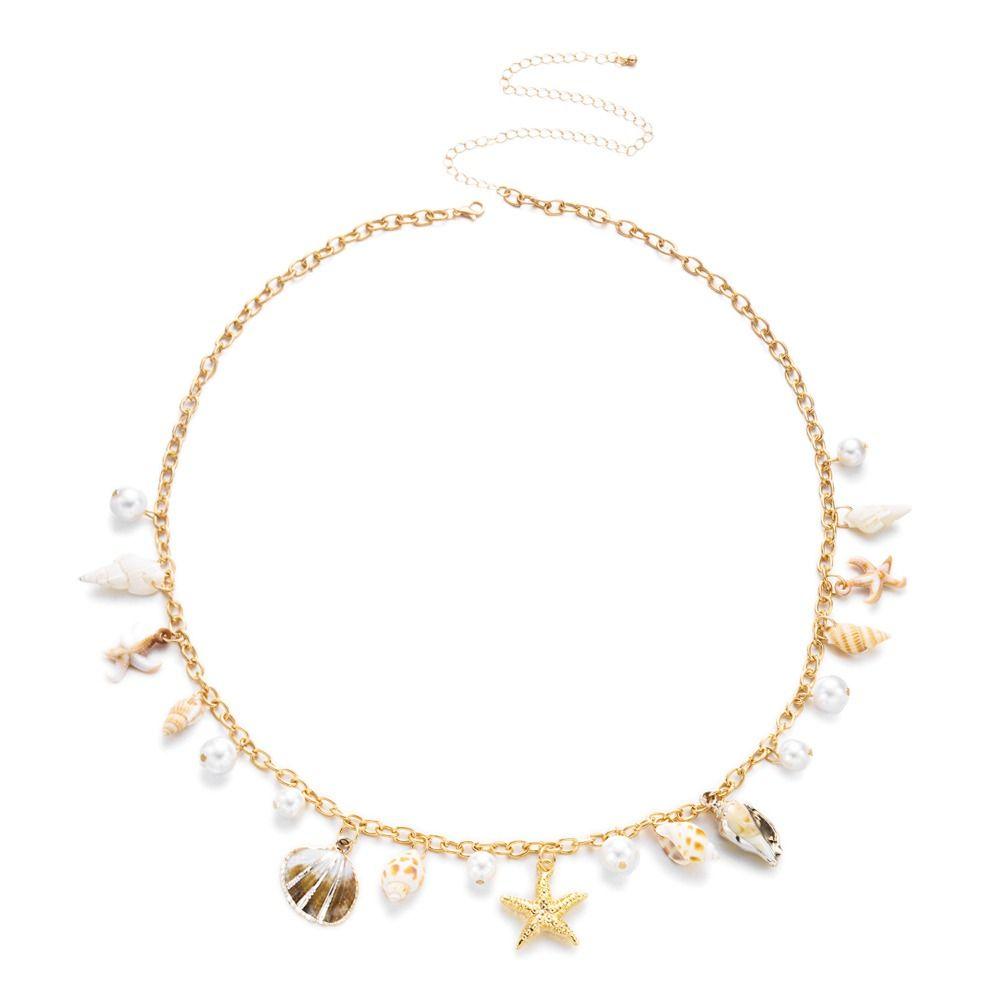 Minimalist Pearl Waist Chain Conch Bohemian Body Chain Starfish Shell Waist Chain Dress Decoration