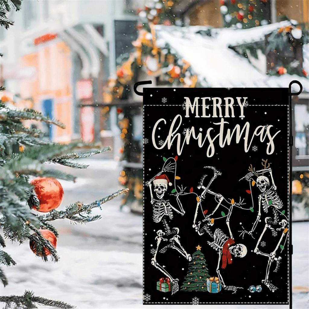 1pc Black Halloween Garden Flag Skeleton Dance Print Suitable for Halloween Yard Outside Decoration No Flag Pole 12X18 Inch