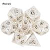 7 Pcs White Black Gear Wheel Metal Dice Hollow Metal Polyhedral Dice Set Suitable for Role-Playing RPG Board Game Card Game