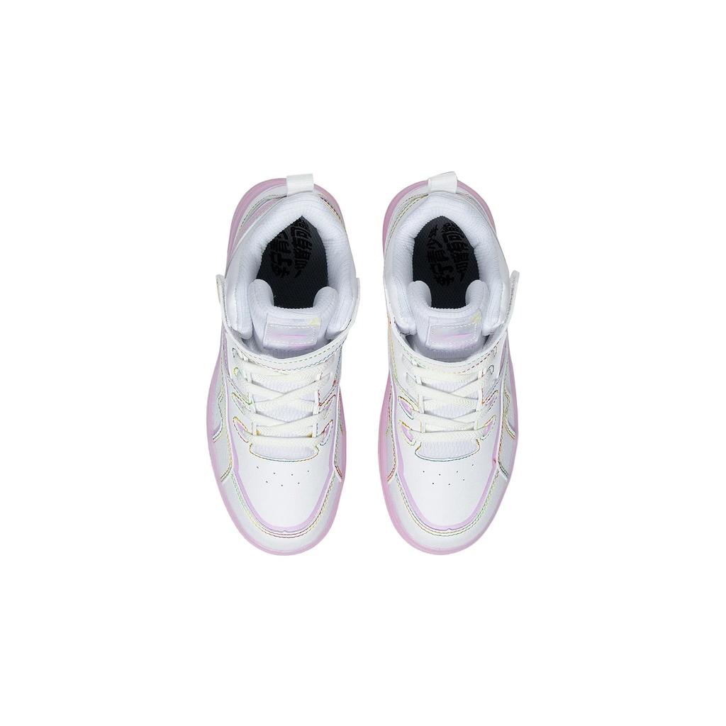 Li Ning Sports Lifestyle Series 937 Mid Slip Non-Slip Durable High Top Kids Skate Shoes Kids Skate Shoes White Pink YKCT018-2