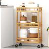 4 Tier Slim Storage Cart of High Mountain Solid Bamboo Kitchen Organizer Slide Out Mobile Storage Cart Rolling Pantry