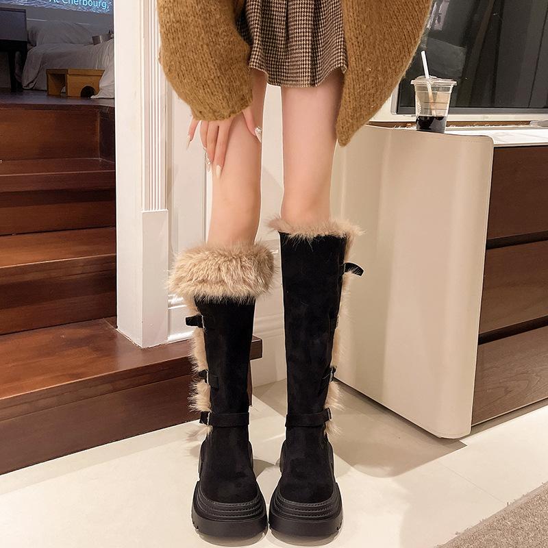 Женские зимние утепленные сноубутсы на толстой подошве, с увеличенной высотой, нескользящие, износостойкие, для активного отдыха, спортивные, длинные хлопковые сапоги