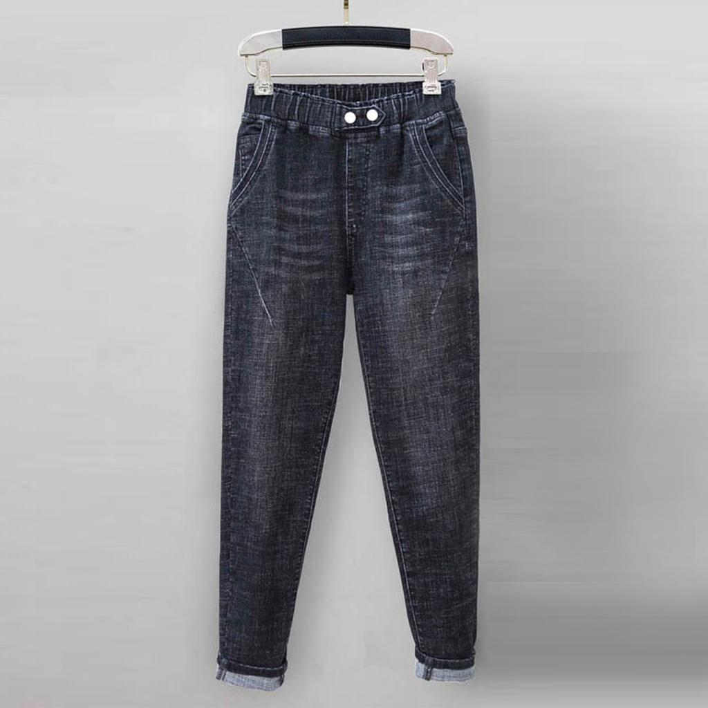 Женские брюки большого размера, эластичные джинсы, свободные полуэластичные брюки