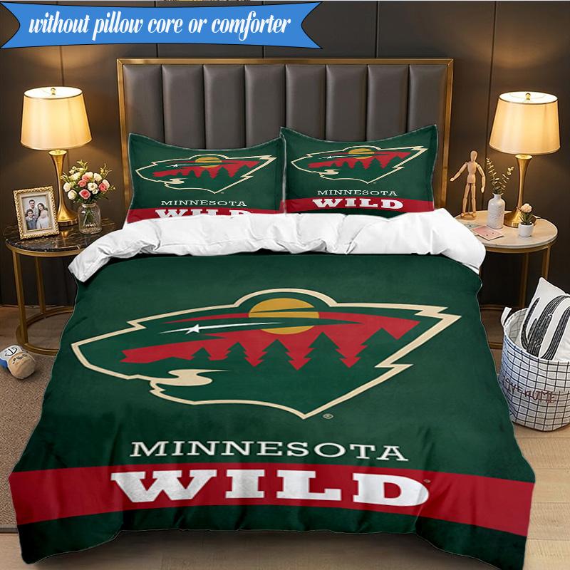 3PCS Minnesota Hockey Team Bedding Set,Including 1pc Duvet Cover And 2pcs Pillowcases Perfect for Bedroom, Dormitory, Fan Christmas gift