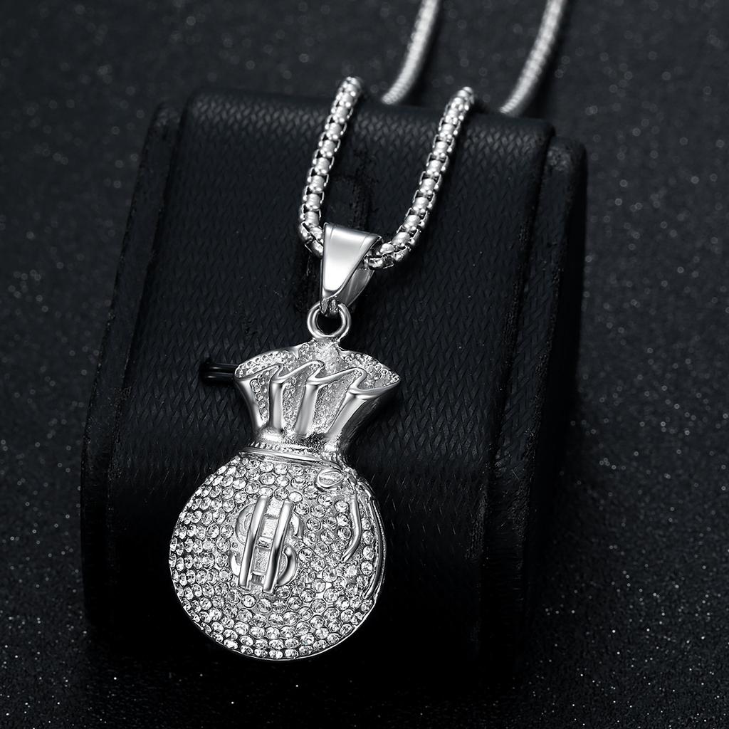 2026 Jewelry 18K Diamond US Dollar Money Bag Pendant Necklace
