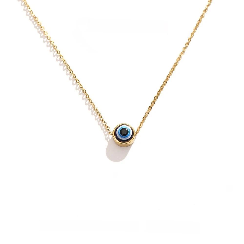 Minimalist Blue Eye Pendant Necklace Stainless Steel Geometric Jewelry  Wedding