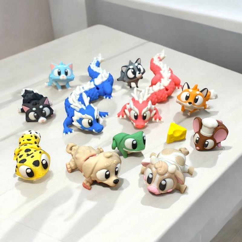 Mini Baby Animals - Cute 3D Printed Articulated Toy Figures - Collectible Figurines Decor