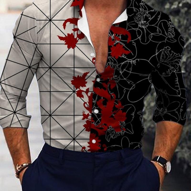 Spring Autumn Men's Shirt with Long Sleeves Collar Prints Complicated Gorgeous Temperament Business Shirts Men’s