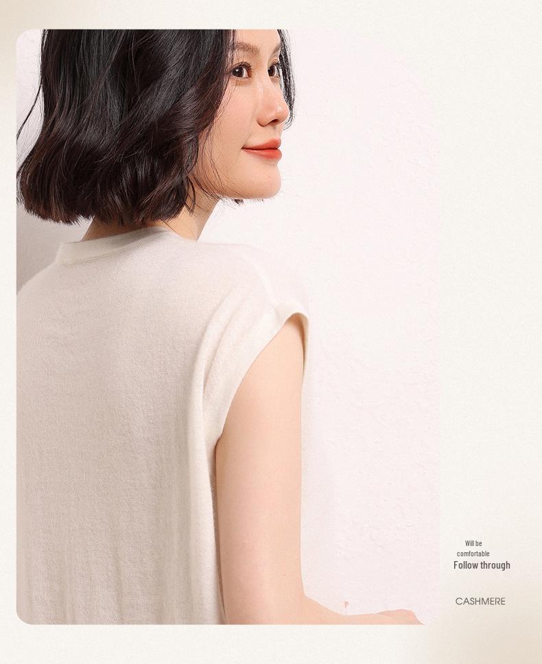 High-Quality Women's Cashmere Round Neck Short Sleeve Sweater for Autumn/Winter - Simple, Loose, and Versatile.