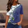 Футболки для женщин, плиссированные, с круглым вырезом, нарядные, повседневные, блузки с принтом, с коротким рукавом, летние топы, свободный крой
