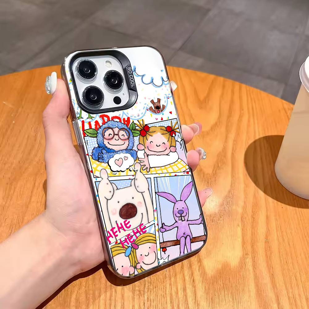 Cute Cartoon Art COCO-chanS Phone Case For iPhone17 16 15 14 13 12 Pro Max Grey Black Matte Laser Metallic Aurora Funda