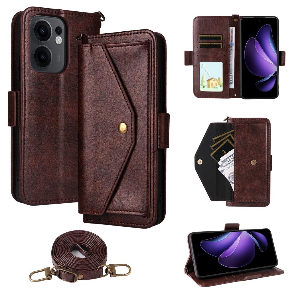 Для Oppo Reno13 F 5G Кожаный чехол Магнитная застежка Кошелек Подставка Чехол для телефона с ремешком через плечо