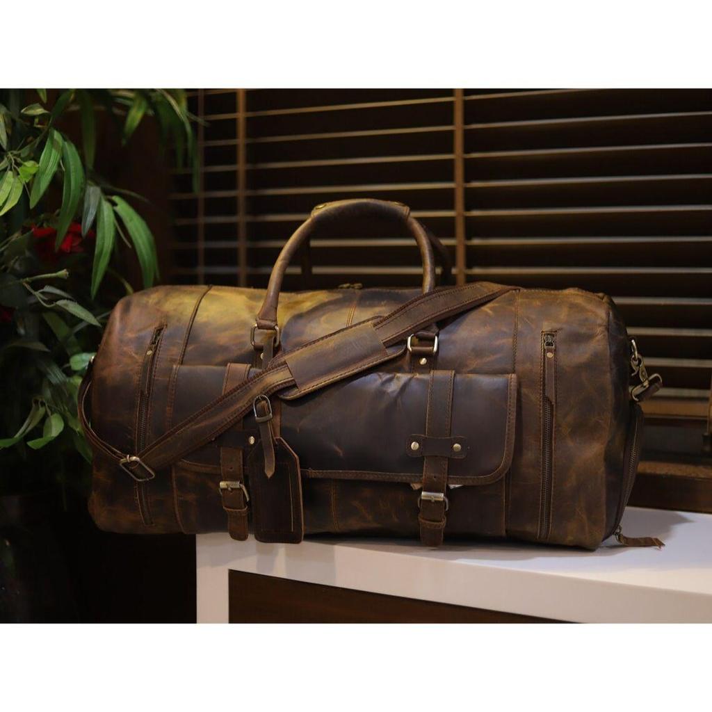 Спортивная сумка из цельнозерновой кожи буйвола с отделением для обуви Сумка для выходных и праздников