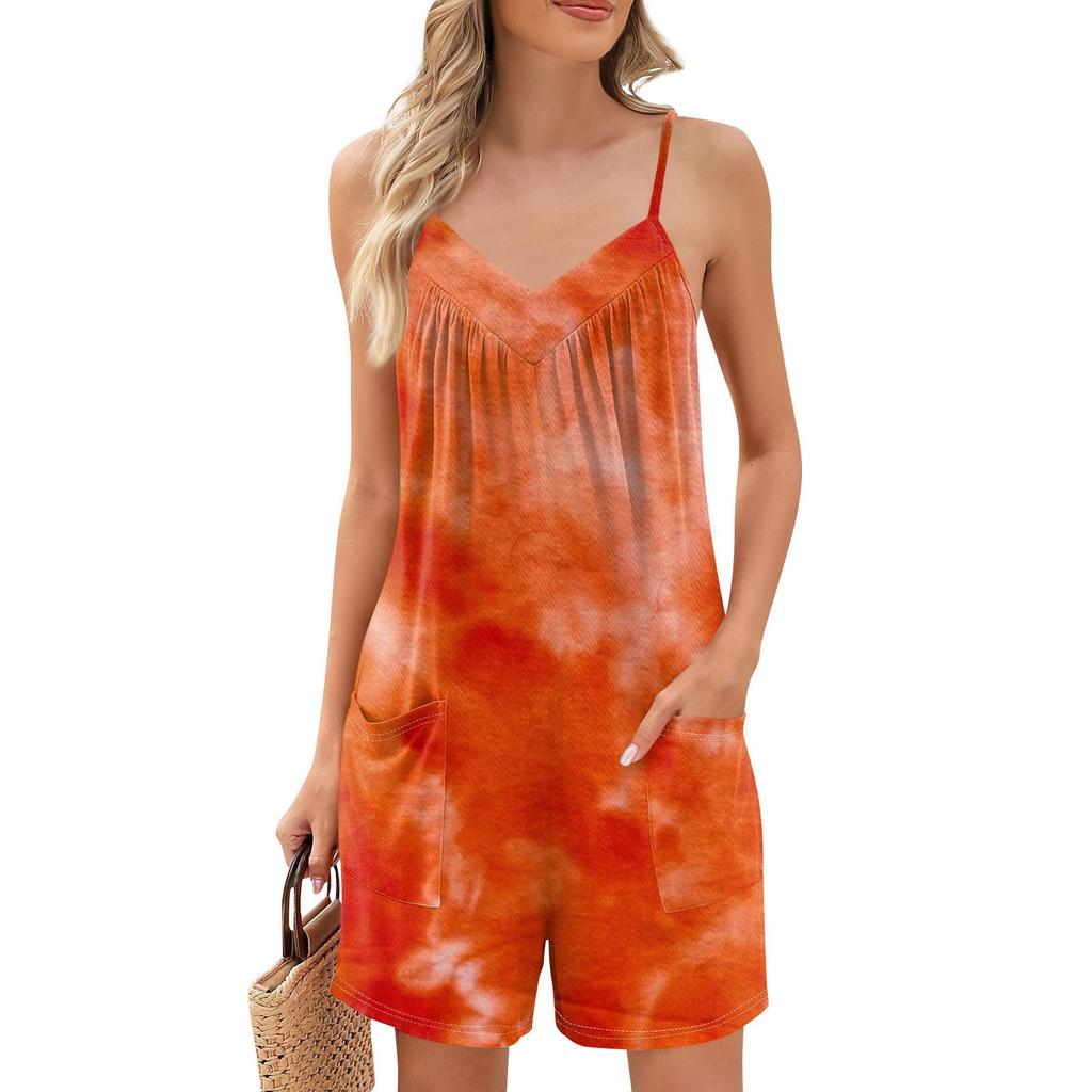 Женские летние повседневные шорты-комбинезоны, модные повседневные шорты-комбинезоны без рукавов с принтом и карманами