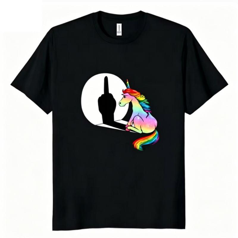 Unicorn Middle Finger T Shirt Unisex Unisexs TShirt Streetwear Tshirts Anime Clothes Four Seasons