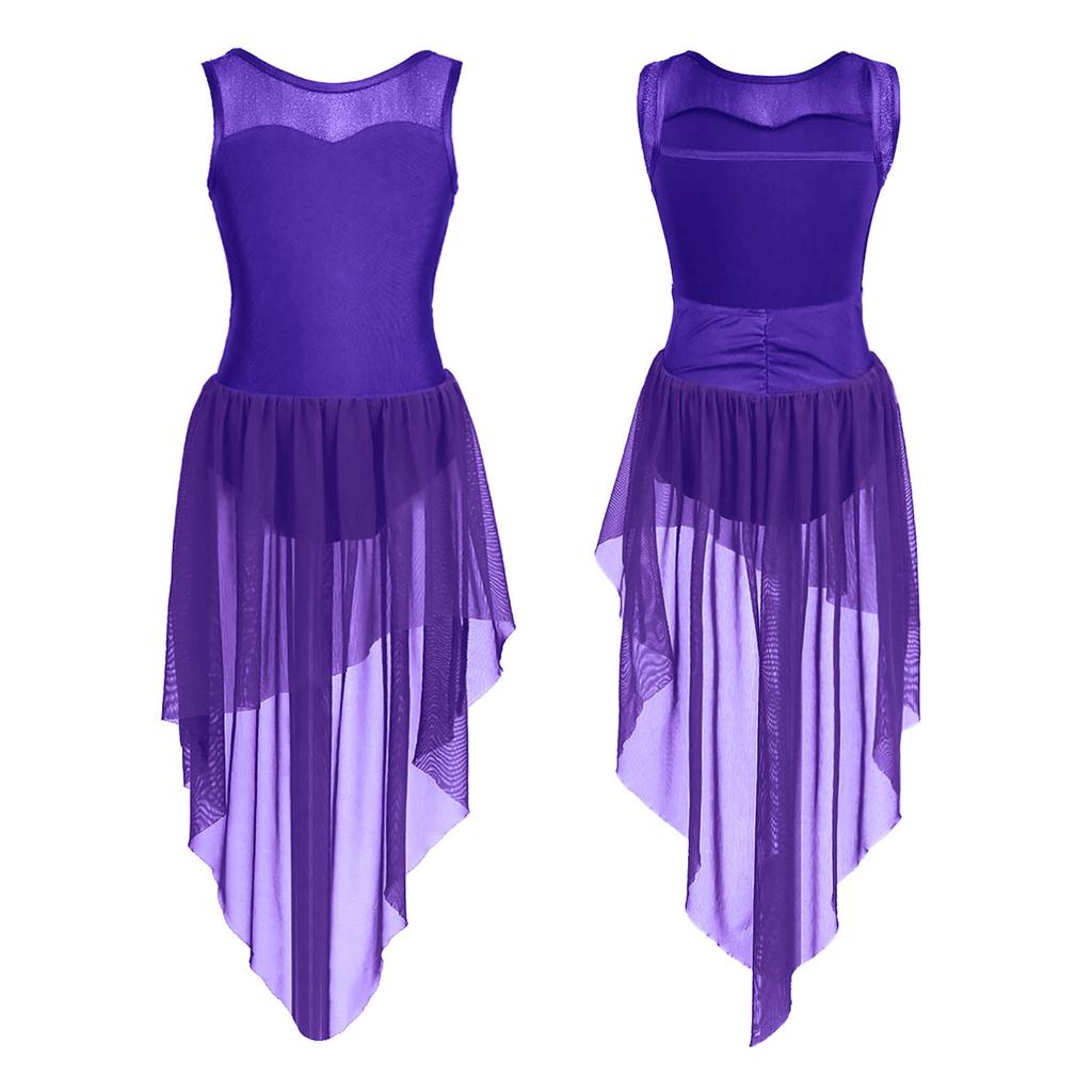 Lyrical Modern Dance Dresses for Kids Girls Sleeveless Tank Dress Ballet Dance Leotard Dress Dancewear