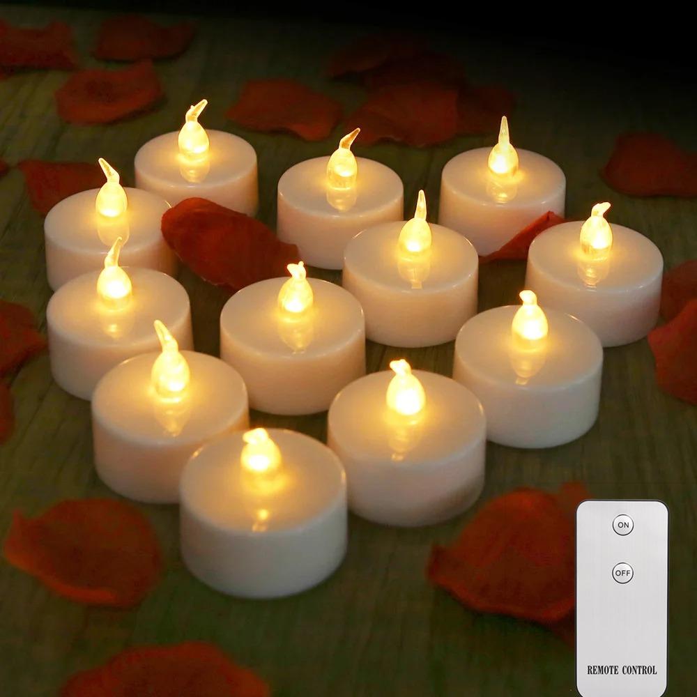 12/24 шт. в упаковке беспламенные мерцающие светодиодные свечи с дистанционным управлением светодиодные чайные свечи электронные светодиодные свечи для свадьбы, Хэллоуина, Рождества, декора