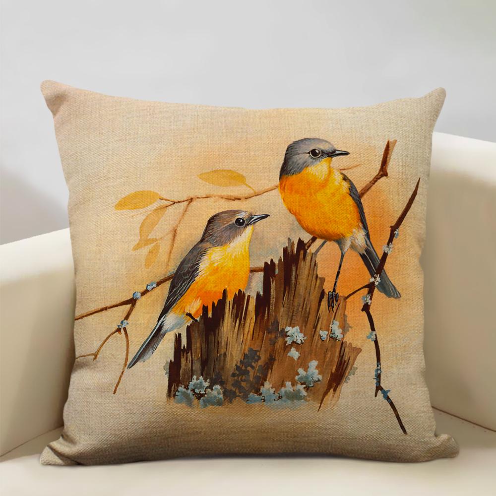 Подушка на диван с попугаем, наволочка для спальни, гостиной, отеля, кафе, декоративная, 45x45 см, льняная наволочка, подушки для стула