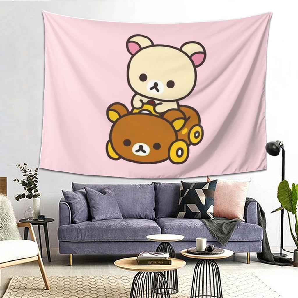 Korilakkuma Driving A Rilakkuma Car Tapestry Wall Hanging Aesthetic Home Decoration Tapestries for Living Room Bedroom