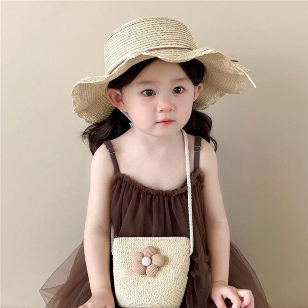 Korean Style Floral Straw Hat Spring Summer Baby Sun Hat Trendy Children Straw Hats  for Kids