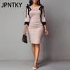 Женское осенне-зимнее платье JPNTKY с завязками на плечах и рукавами три четверти с разрезом сзади