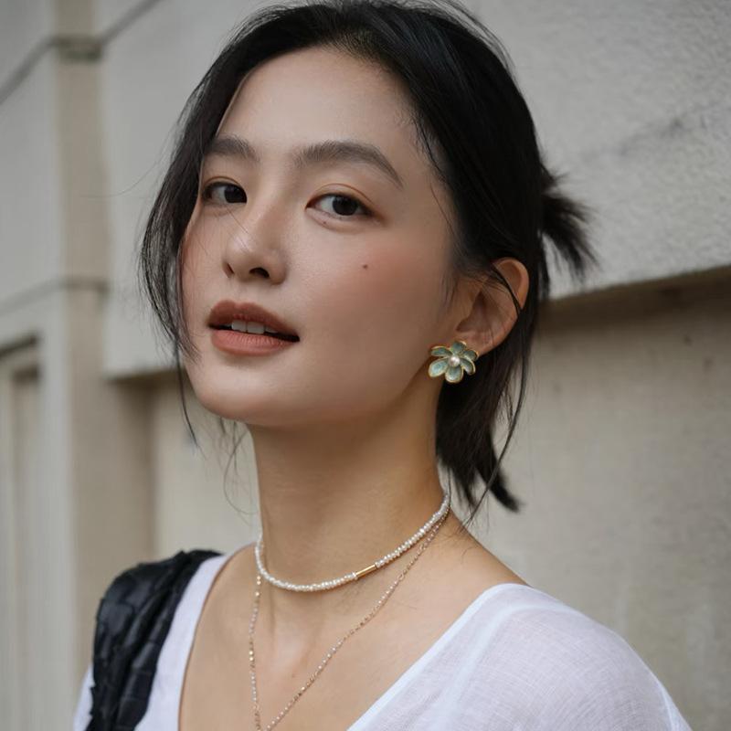 Новая Мода Цветок Эмаль Зеленый Белый Цвет Серьги-пусеты Для Женщин Девушек Подарок Свадебные Украшения Темпераментные Бринкос Пендиентес