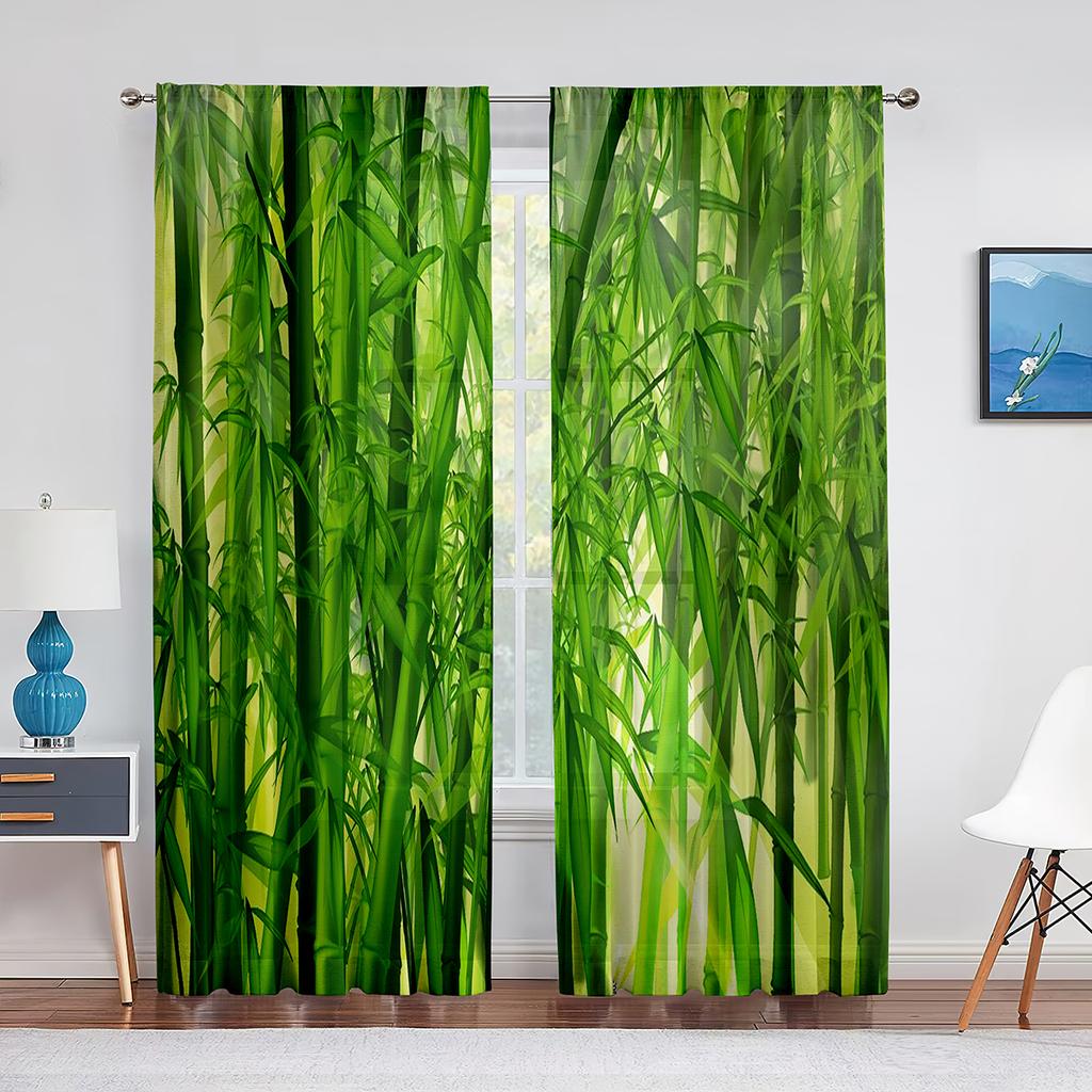 Green Bamboo Forest Exotic Jungle Sheer Voiles Curtain for Living Room Bedroom Drape Kitchen Window Tulle Curtains Home Decor