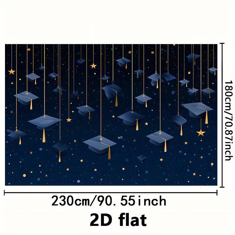 1pc Graduation Background Cloth - Elegant Navy Blue and Gold Degree Cap Decoration, No Power Required