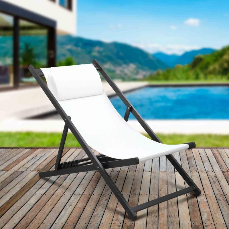 Chili2 Складной алюминиевый шезлонг с откидной спинкой Белый + темно-серый