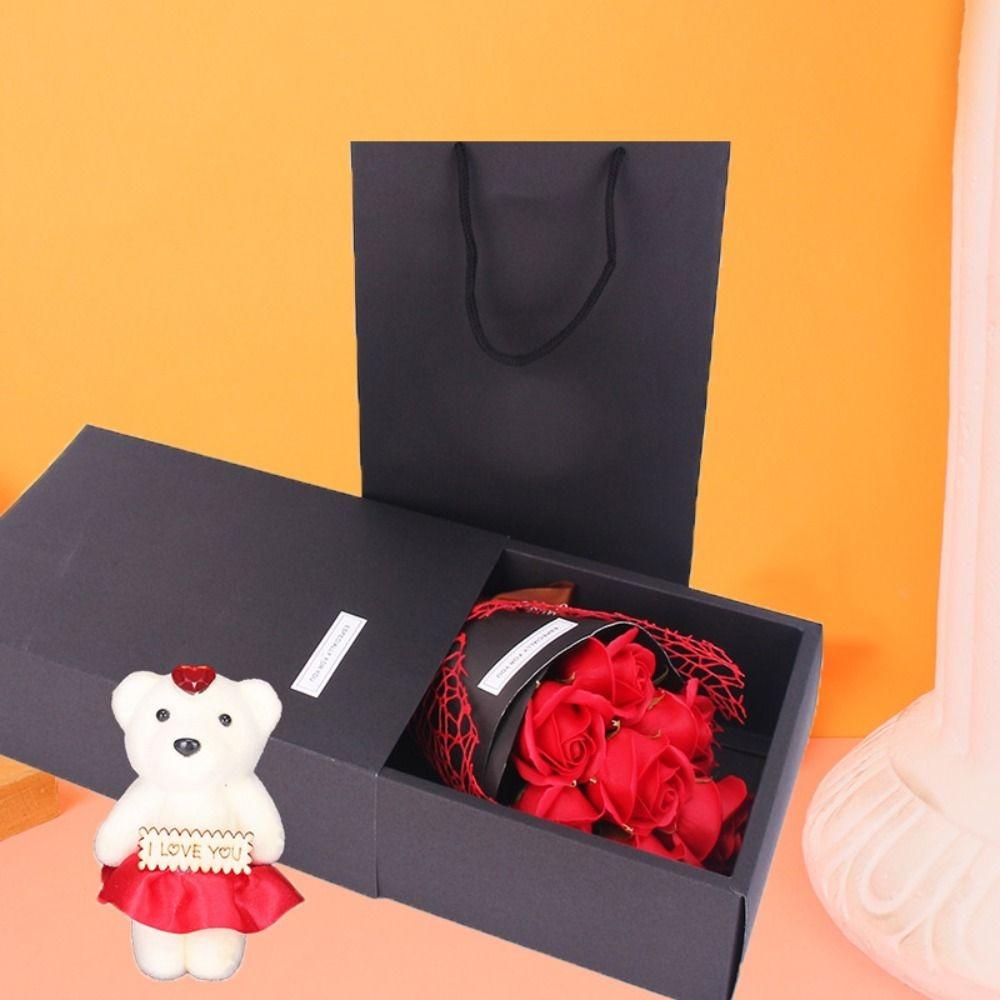Packing Box Rose Bouquet Gift Box Ribbon Bow Simulated Rose Bundle  Mother's Day
