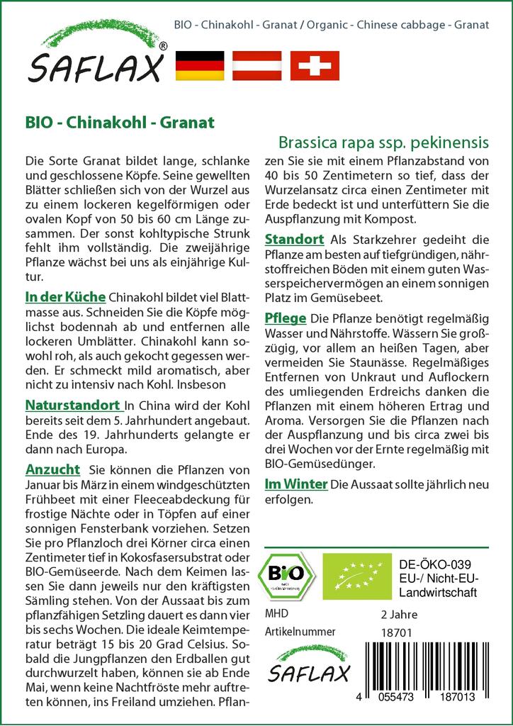 SAFLAX Organic - Пекинская капуста - Гранат - 40 семян - Brassica rapa