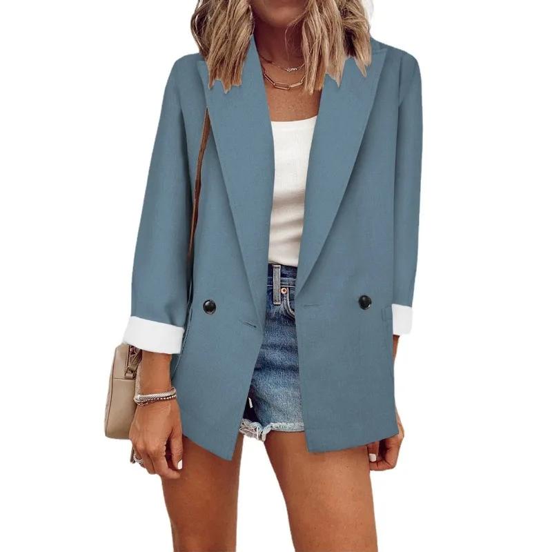 Autumn Winter Women Blazer Top Office Lady Elegant Fashion Long Sleeve Lapel Collar Button Loose Suit Coat Jacket Outwear