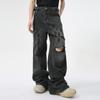 Men's Summer New Product, European and American Street Distressed Hole Dirty Print Straight Leg Jeans Trend