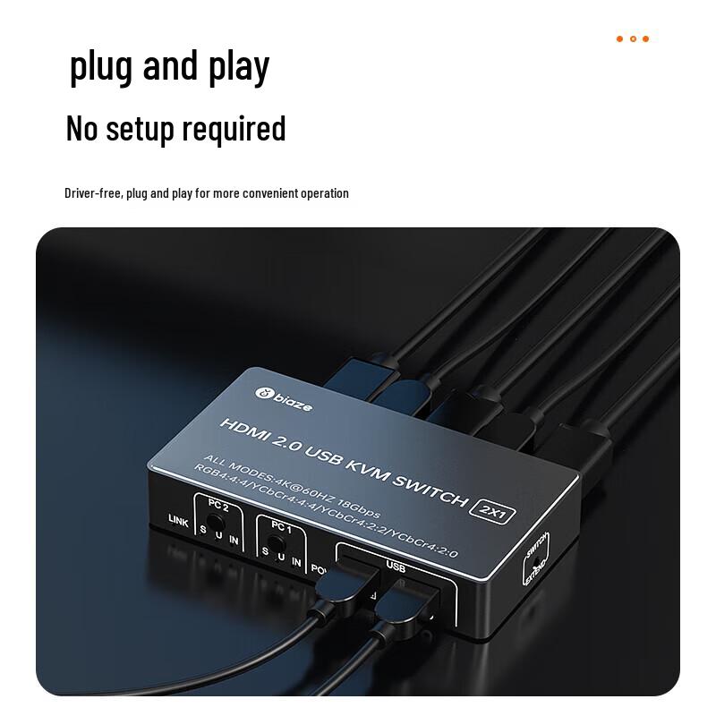 BIYAS HDMI 2.1 KVM Switcher 2 In 1 Out 8K60Hz with USB Sharing