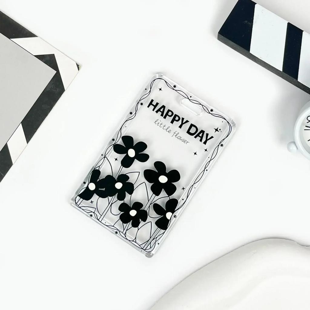 Чехол для карт с черным цветком, прозрачный держатель для студенческой карты, чехол для карты контроля доступа, чехол для карты на пружине, держатель для удостоверения личности