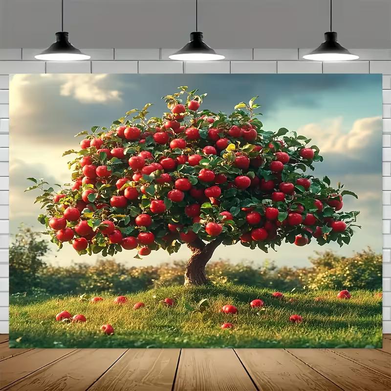 2D Orchard Sunset Apple Tree Tapestry for Farmhouse Kitchen & Living Room Wall Decor