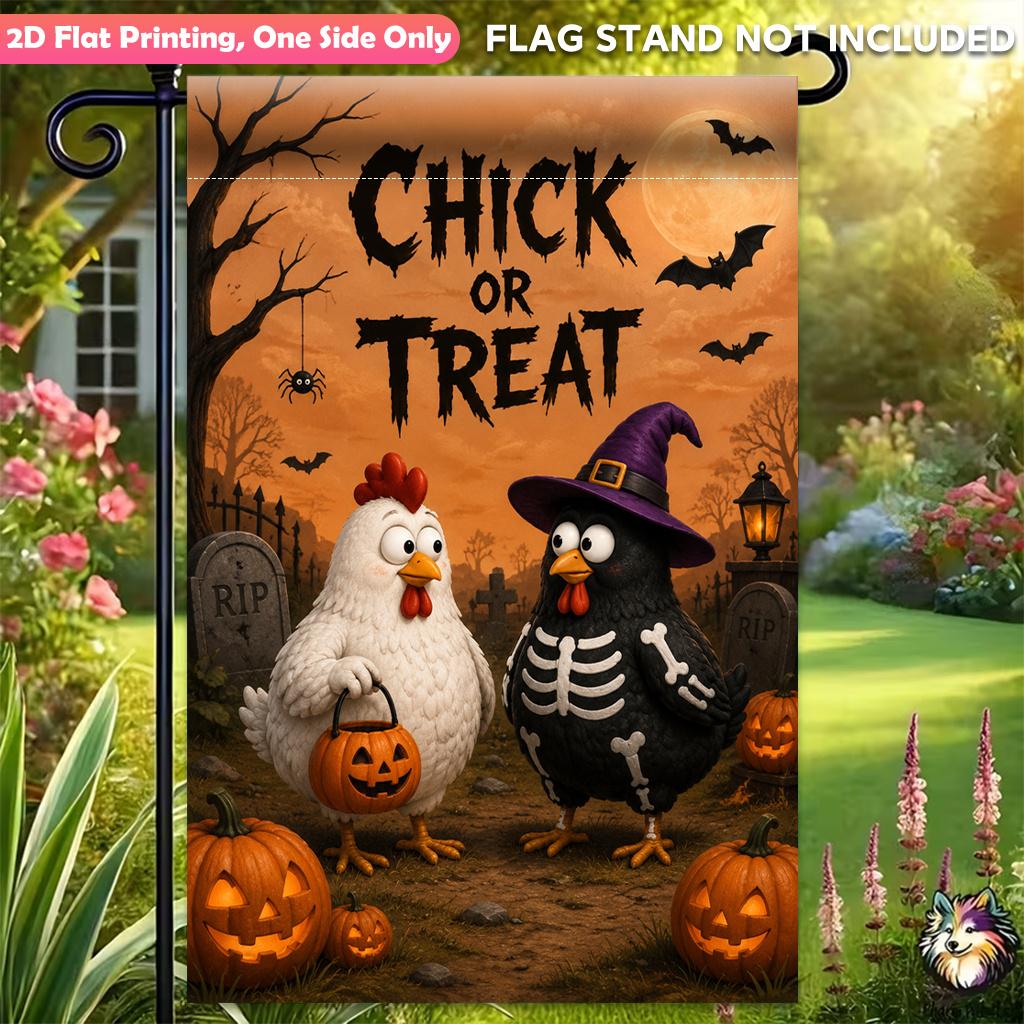 2D Flat - 2D Flat Printing Garden Flag 1pc, Halloween Scene with Pumpkins Single Sided Polyester Garden Flag, Yard Banner, for Outdoor Home, Seasonal
