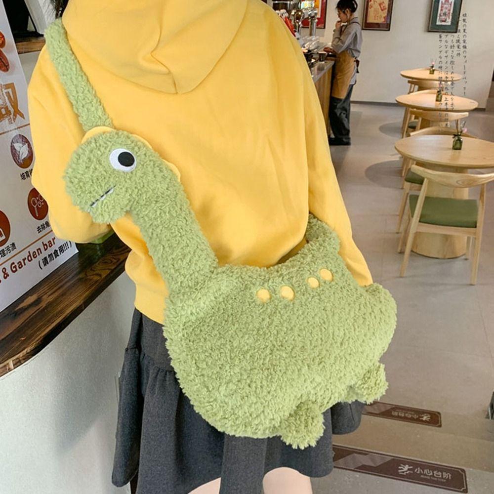 Zipper Cartoon Crossbody Bag Solid Color Shoulder Bags Lightweight Long Neck Dinosaur Bag Girls