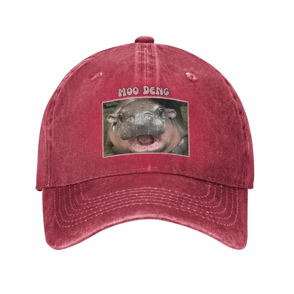 Unisex Moo Deng Hippo for Hippo Lovers Cap Outfits Baseball Cap Vintage Cute Animals Snapback Hat Adjustable